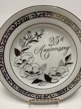 Simson Japan 25th Anniversary Rose Plate 7” Silver Wedding Giftware